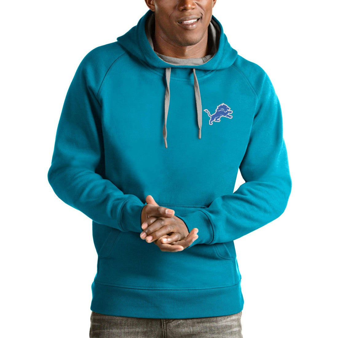 Detroit Lions Antigua Logo Victory Pullover Hoodie - Blue Hoodies