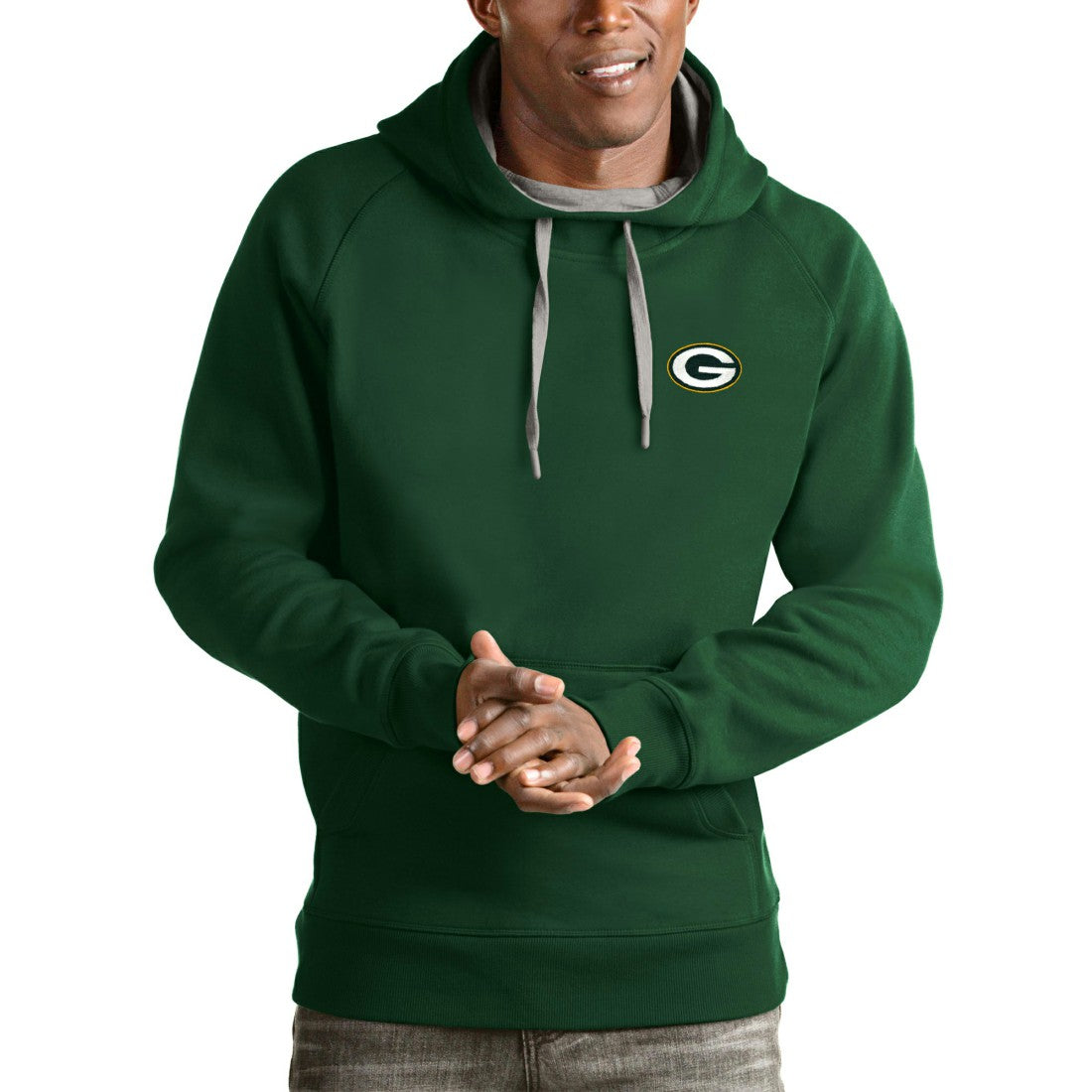 Green Bay Packers Antigua Logo Victory Pullover Hoodie - Green Hoodies