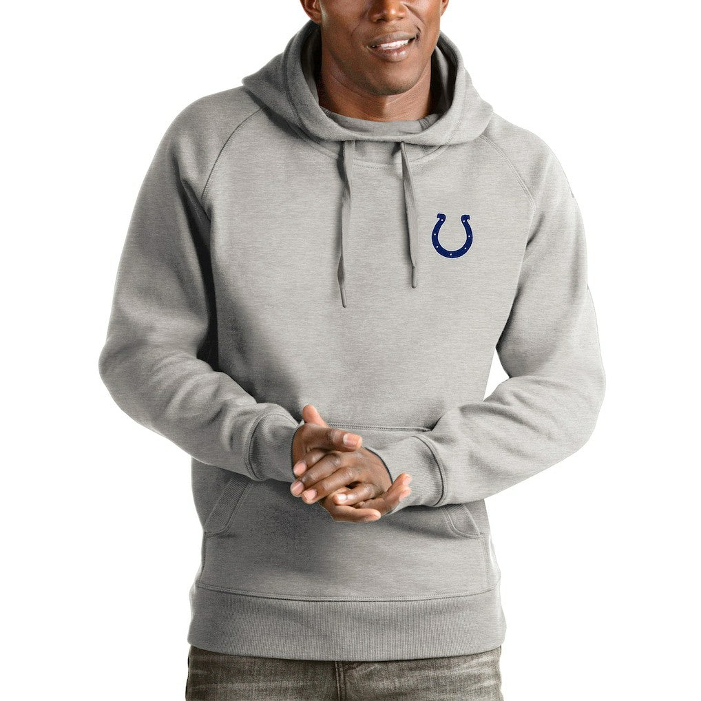 Indianapolis Colts Antigua Logo Victory Pullover Hoodie - Heathered Gray Hoodies