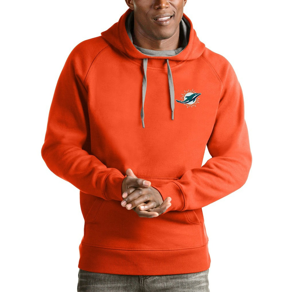 Miami Dolphins Antigua Logo Victory Pullover Hoodie - Orange Hoodies