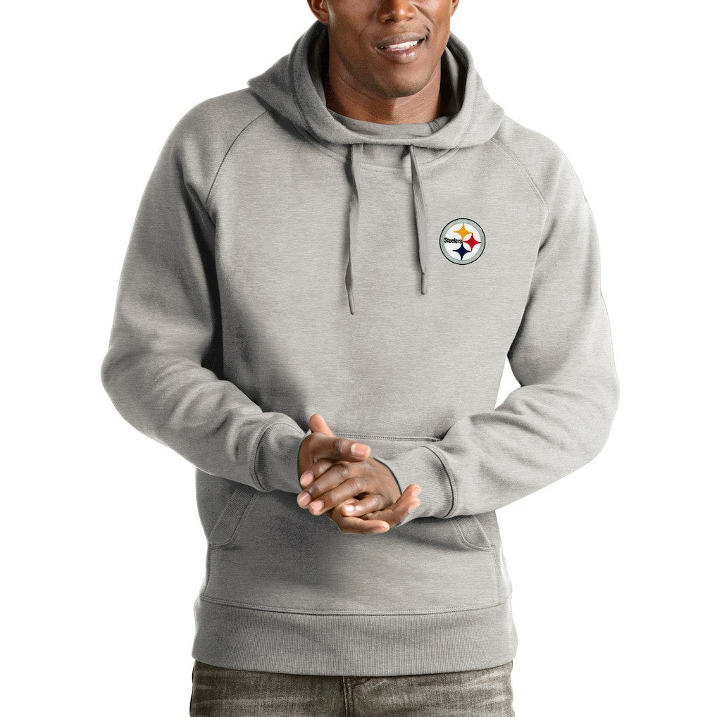 Pittsburgh Steelers Antigua Logo Victory Pullover Hoodie - Heathered Gray Hoodies