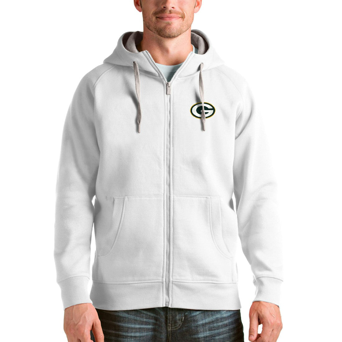 Green Bay Packers Antigua Victory Full-Zip Hoodie - White Hoodies