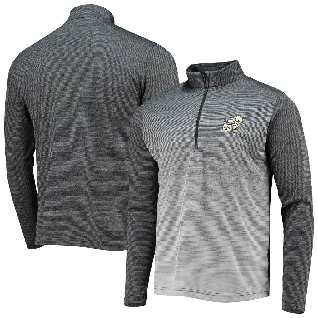 New Orleans Saints Antigua Throwback Cycle Quarter-Zip Jacket - Black/Heathered Gray Jackets