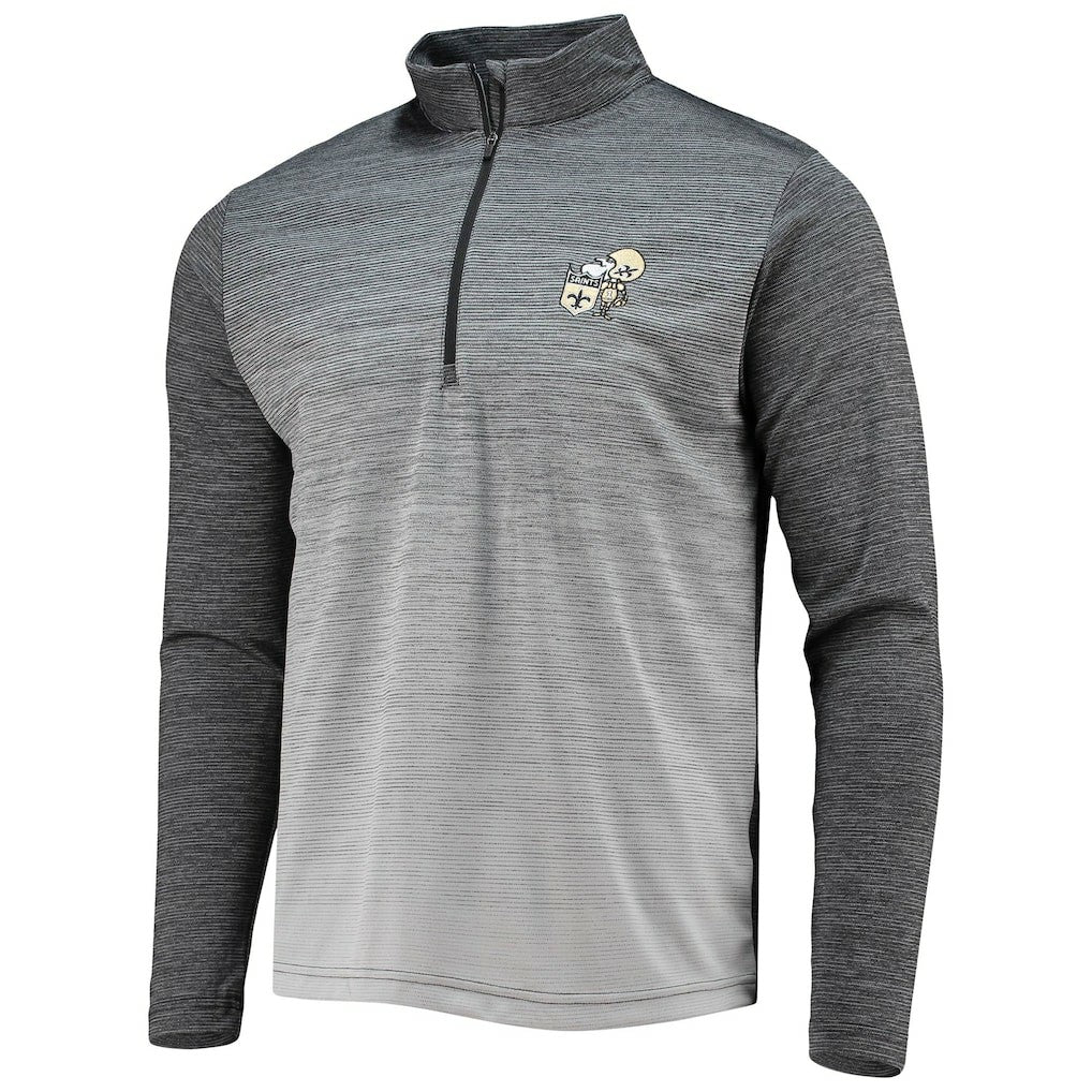 New Orleans Saints Antigua Throwback Cycle Quarter-Zip Jacket - Black/Heathered Gray Jackets
