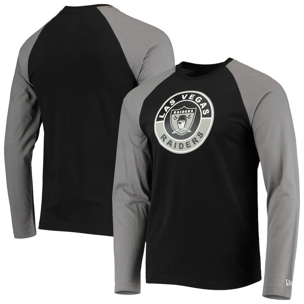 Las Vegas Raiders New Era League Raglan Throwback Long Sleeve T-Shirt - Black/Gray T-shirts
