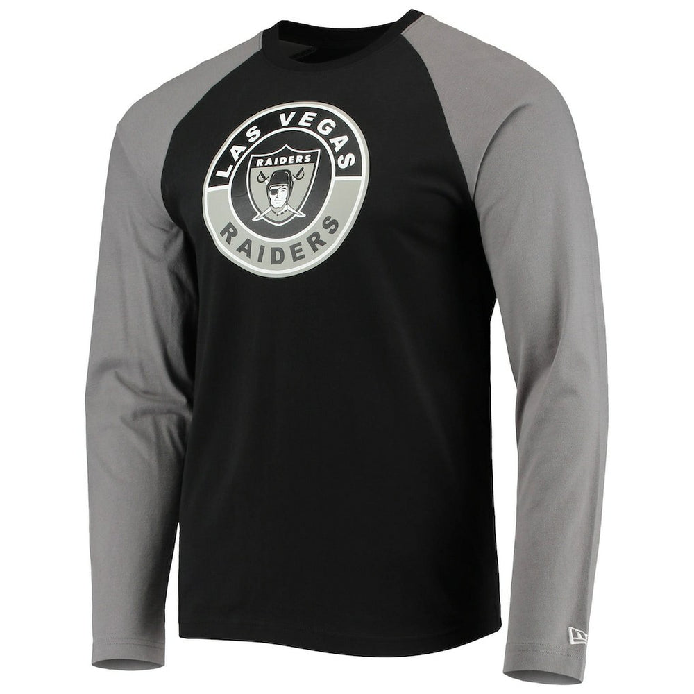Las Vegas Raiders New Era League Raglan Throwback Long Sleeve T-Shirt - Black/Gray T-shirts