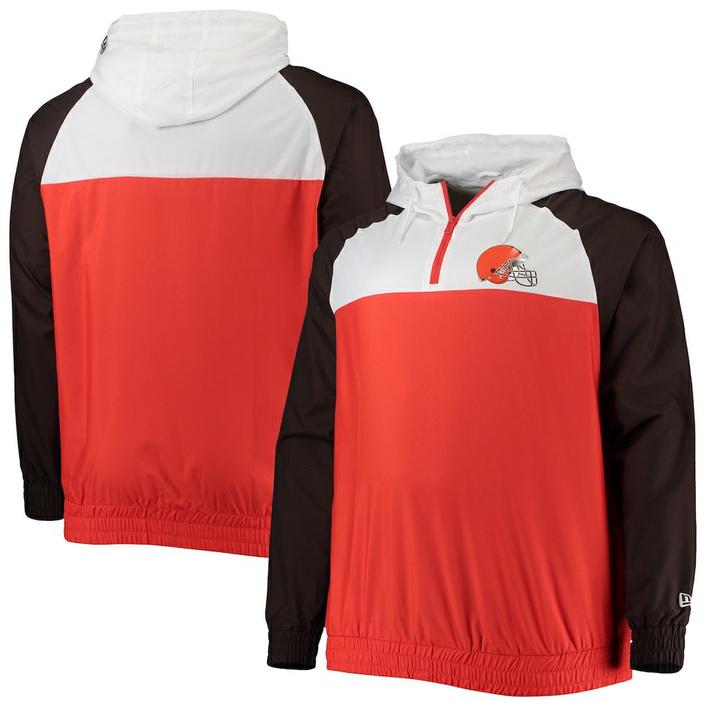 Cleveland Browns New Era Big & Tall League Raglan Quarter-Zip Hoodie - Orange/Brown Hoodies