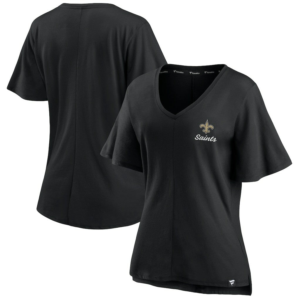 New Orleans Saints Women's Southpaw Flutter V-Neck T-Shirt - Black T-shirts
