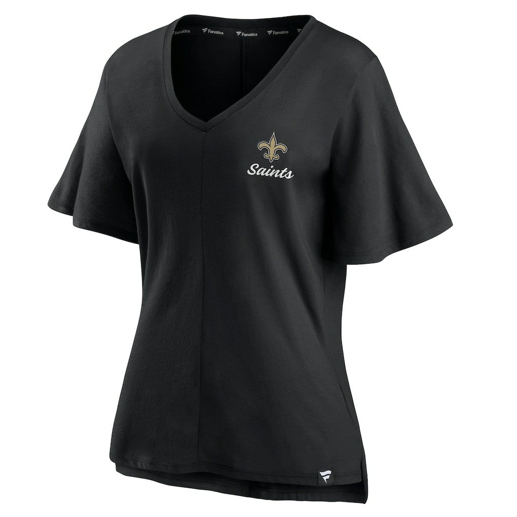 New Orleans Saints Women's Southpaw Flutter V-Neck T-Shirt - Black T-shirts