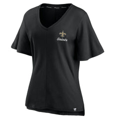 New Orleans Saints Women's Southpaw Flutter V-Neck T-Shirt - Black T-shirts