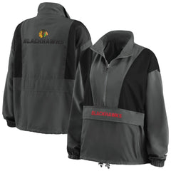 Chicago Blackhawks WEAR by Erin Andrews Women's Popover Packable Half-Zip Jacket - Charcoal | US 4360050