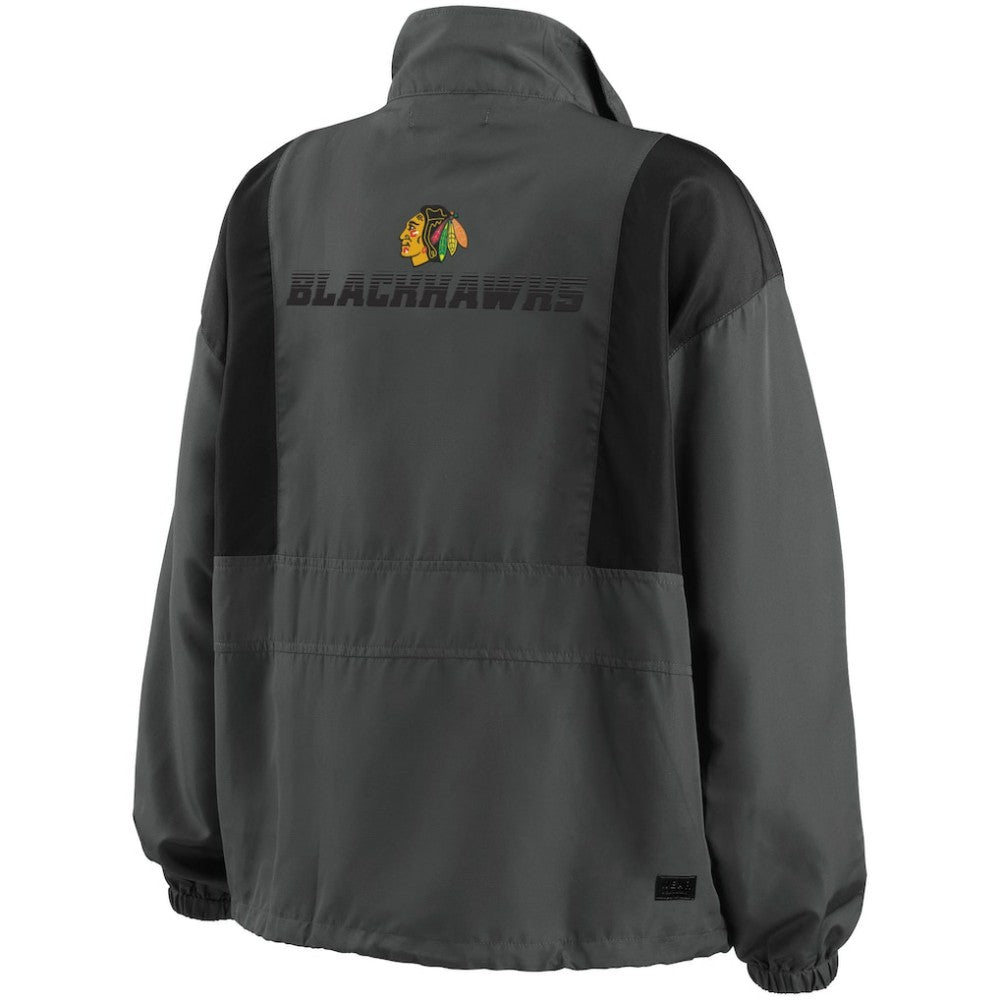 Chicago Blackhawks WEAR by Erin Andrews Women's Popover Packable Half-Zip Jacket - Charcoal | US 4360050