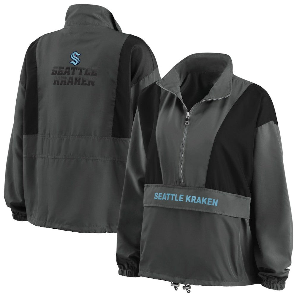 Seattle Kraken WEAR by Erin Andrews Women's Popover Packable Half-Zip Jacket - Charcoal | US 4360066