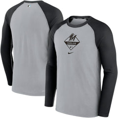 Miami Marlins Nike Game Authentic Collection Performance Raglan Long Sleeve T-Shirt - Gray/Black T-shirts