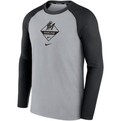 Miami Marlins Nike Game Authentic Collection Performance Raglan Long Sleeve T-Shirt - Gray/Black T-shirts