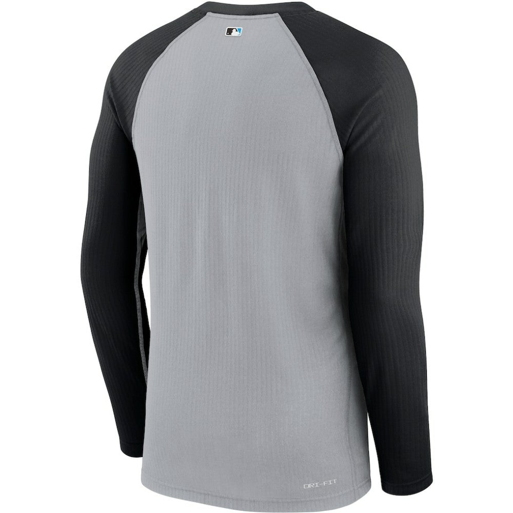 Miami Marlins Nike Game Authentic Collection Performance Raglan Long Sleeve T-Shirt - Gray/Black T-shirts