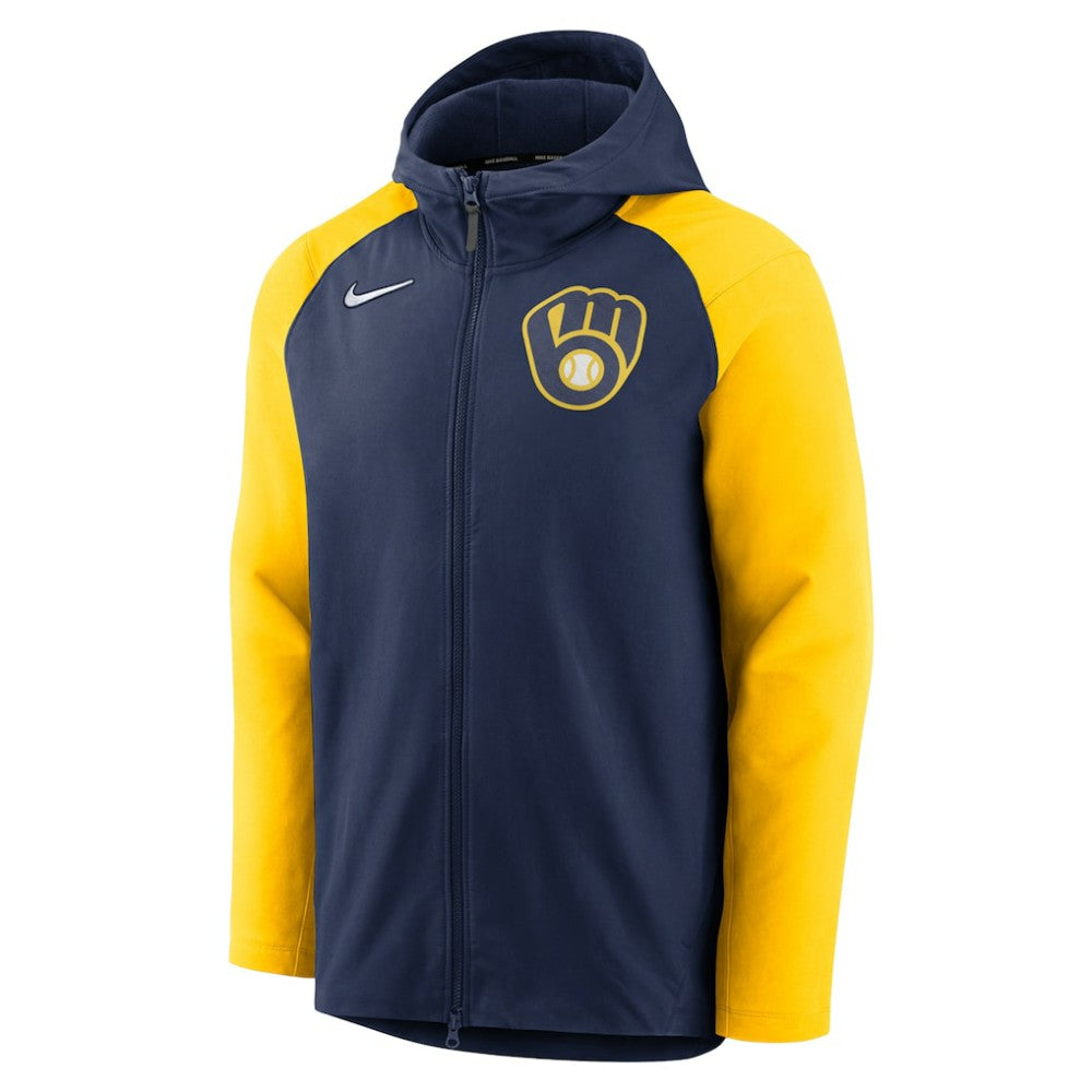 Milwaukee Brewers Nike Authentic Collection Performance Raglan Full-Zip Hoodie - Navy/Gold Hoodies