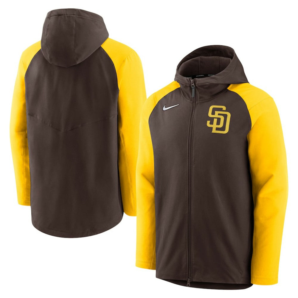 San Diego Padres Nike Authentic Collection Performance Raglan Full-Zip Hoodie - Brown/Gold Hoodies