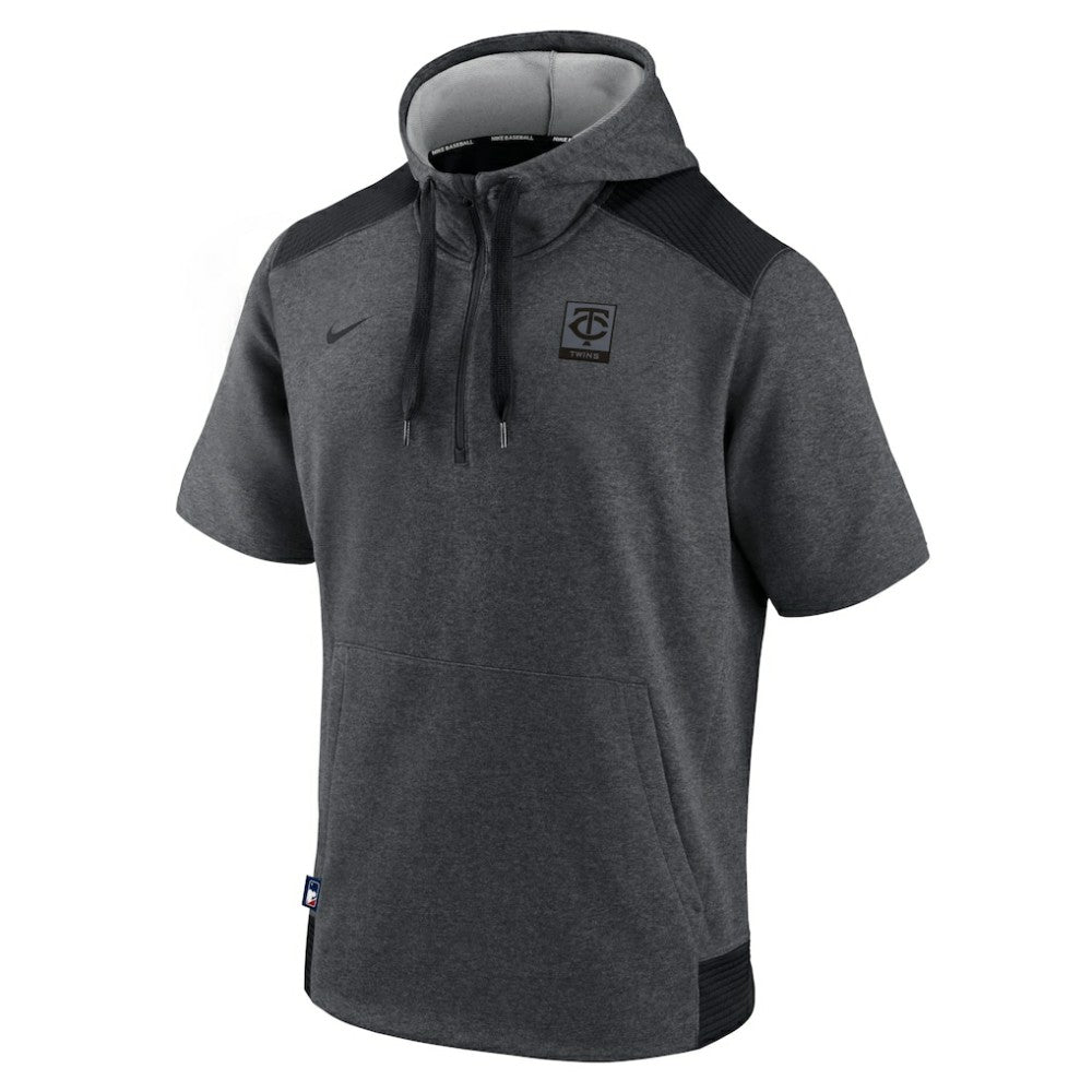 Minnesota Twins Nike Authentic Collection Dry Flux Performance Quarter-Zip Short Sleeve Hoodie - Heathered Charcoal/Black Hoodies