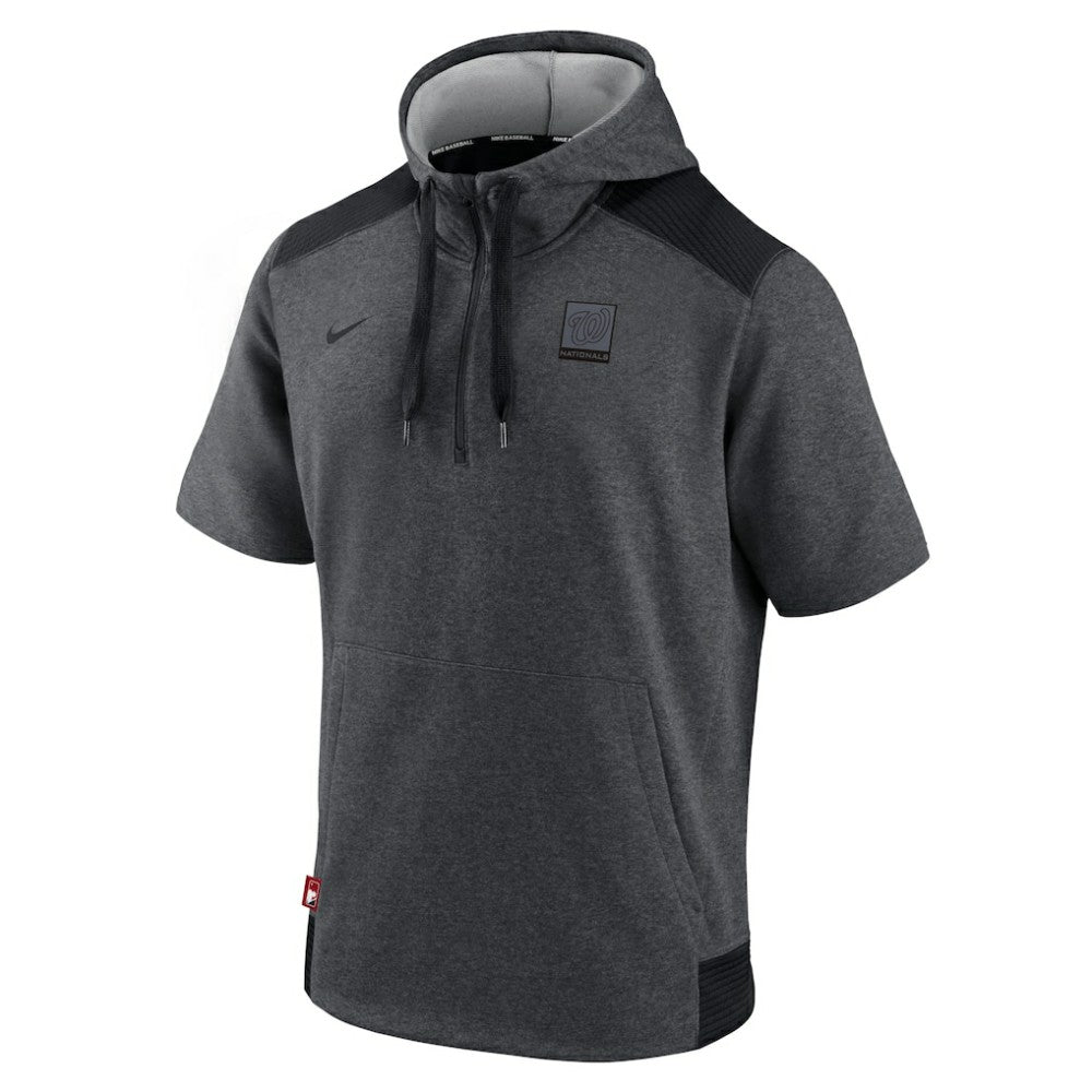 Washington Nationals Nike Authentic Collection Dry Flux Performance Quarter-Zip Short Sleeve Hoodie - Heathered Charcoal/Black Hoodies
