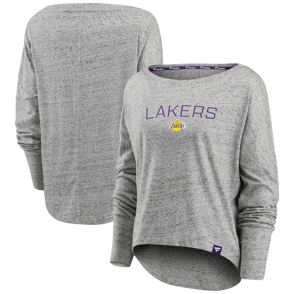 Los Angeles Lakers Women's Nostalgia Off-The-Shoulder Long Sleeve T-Shirt Heathered Gray - Fanatics