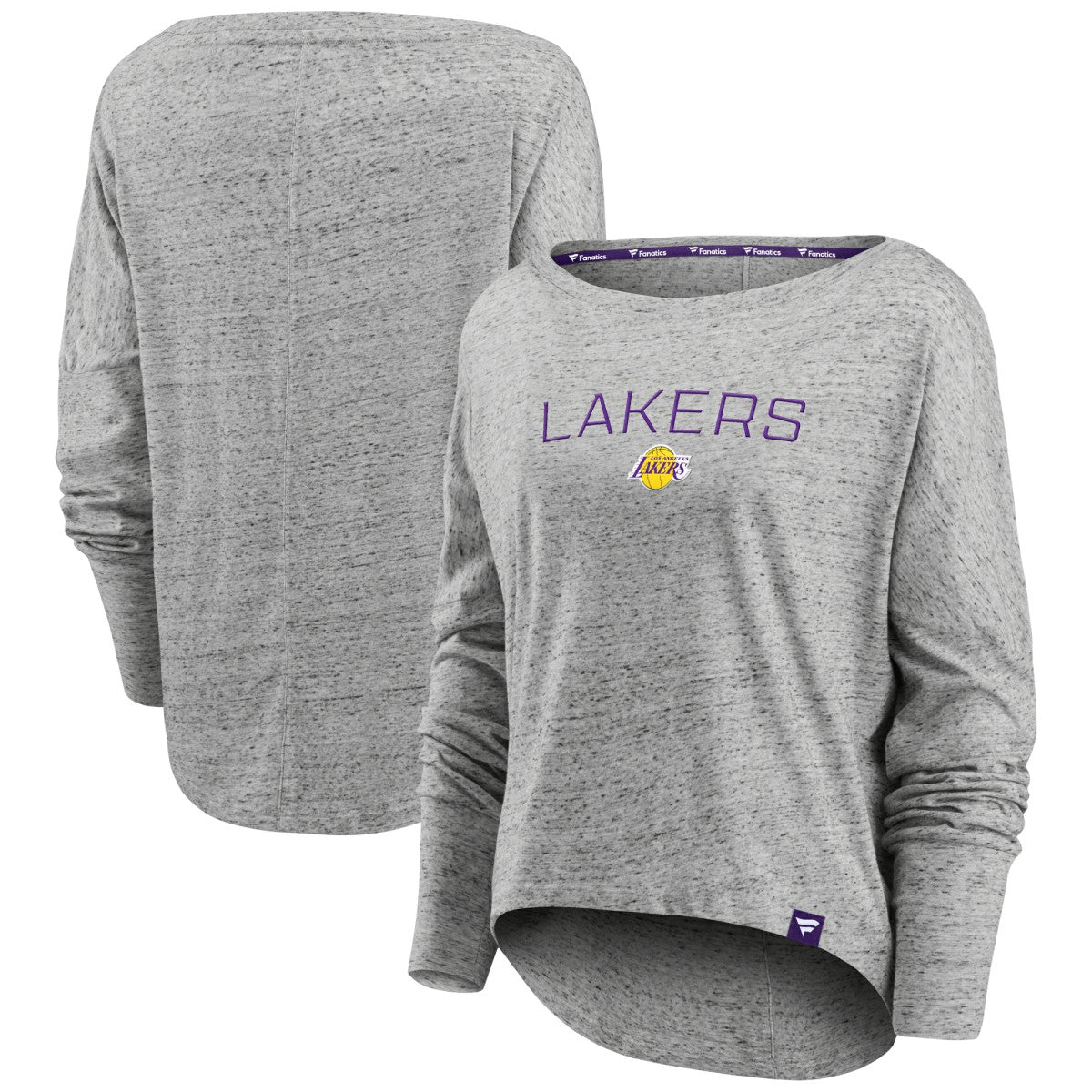 Los Angeles Lakers Women's Nostalgia Off-The-Shoulder Long Sleeve T-Shirt Heathered Gray - Fanatics