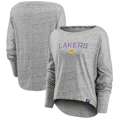 Los Angeles Lakers Women's Nostalgia Off-The-Shoulder Long Sleeve T-Shirt Heathered Gray - Fanatics