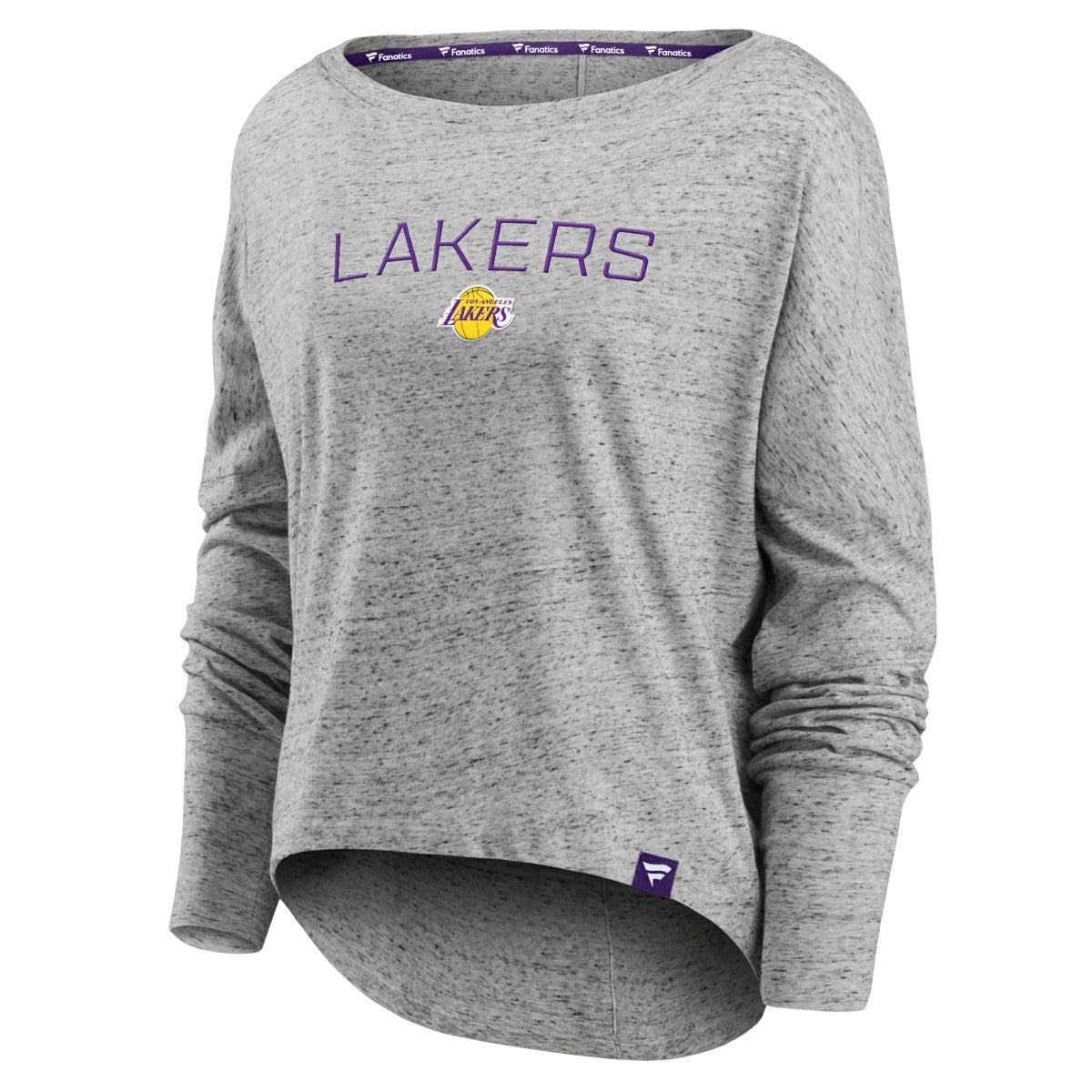 Los Angeles Lakers Women's Nostalgia Off-The-Shoulder Long Sleeve T-Shirt Heathered Gray - Fanatics