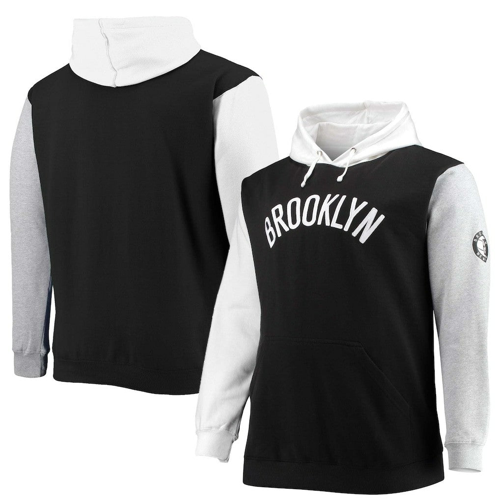 Brooklyn Nets Big & Tall Double Contrast Pullover Hoodie Black/White - Fanatics