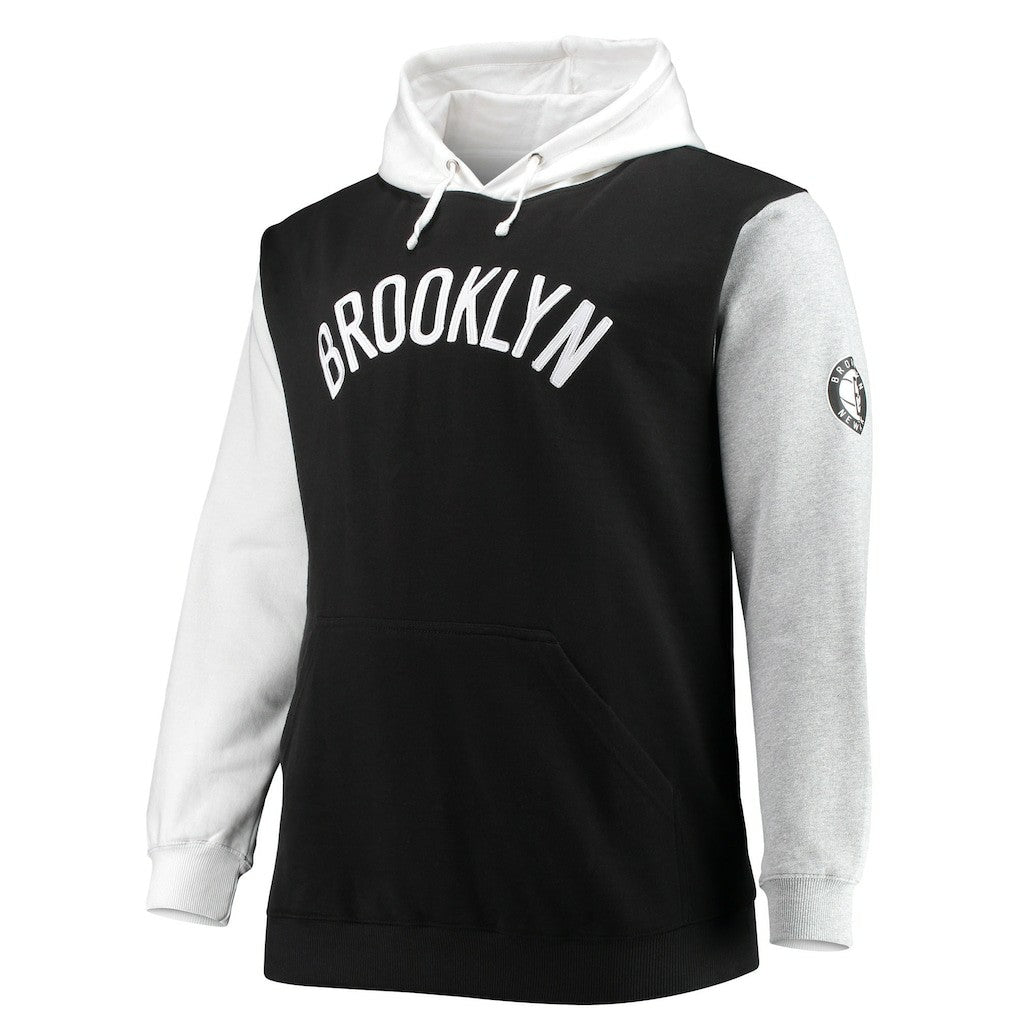 Brooklyn Nets Big & Tall Double Contrast Pullover Hoodie Black/White - Fanatics