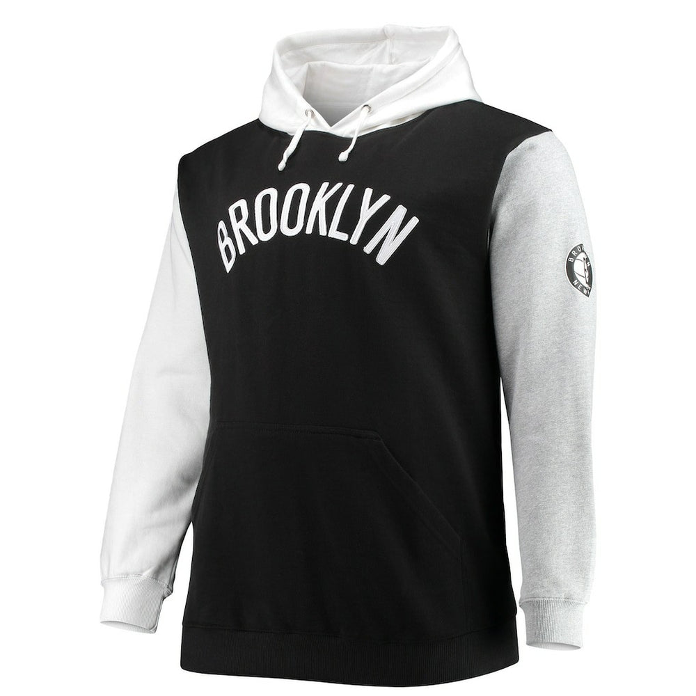 Brooklyn Nets Big & Tall Double Contrast Pullover Hoodie Black/White - Fanatics