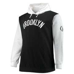 Brooklyn Nets Big & Tall Double Contrast Pullover Hoodie Black/White - Fanatics