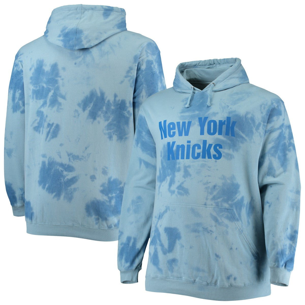 New York Knicks Big & Tall Wordmark Cloud Dye Pullover Hoodie Blue - Fanatics