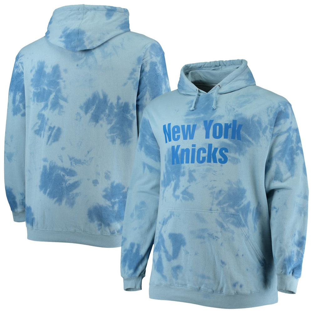 New York Knicks Big & Tall Wordmark Cloud Dye Pullover Hoodie Blue - Fanatics