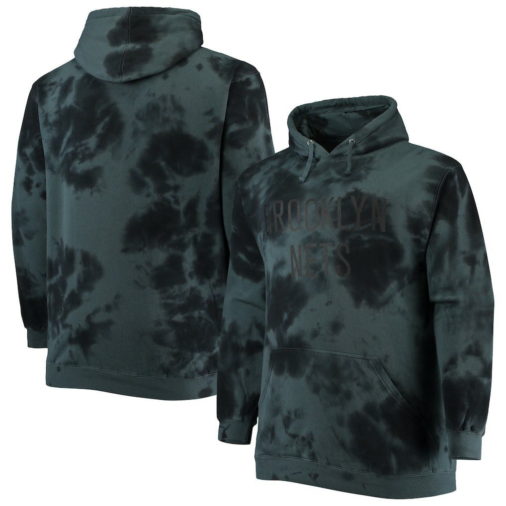 Brooklyn Nets Big & Tall Wordmark Cloud Dye Pullover Hoodie Black - Fanatics