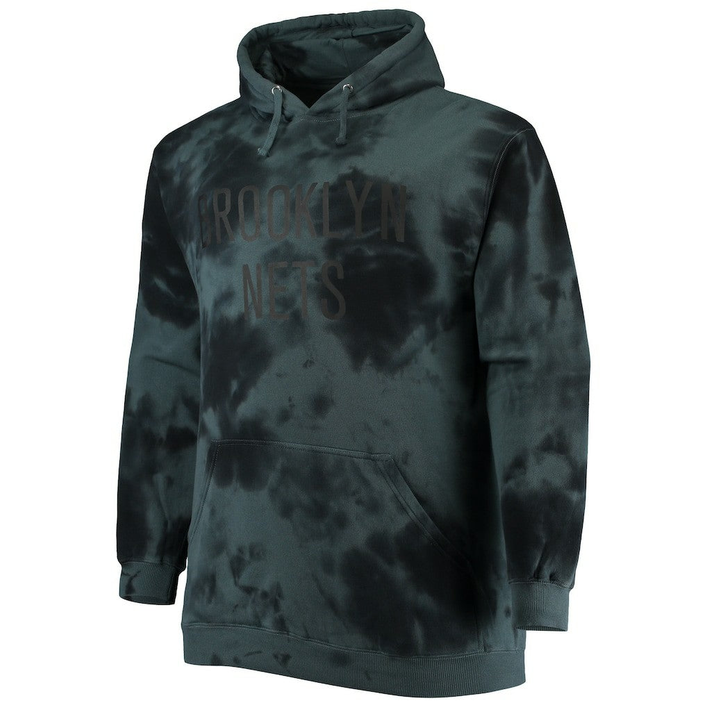 Brooklyn Nets Big & Tall Wordmark Cloud Dye Pullover Hoodie Black - Fanatics