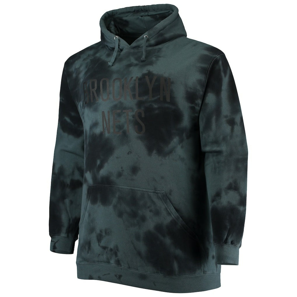 Brooklyn Nets Big & Tall Wordmark Cloud Dye Pullover Hoodie Black - Fanatics