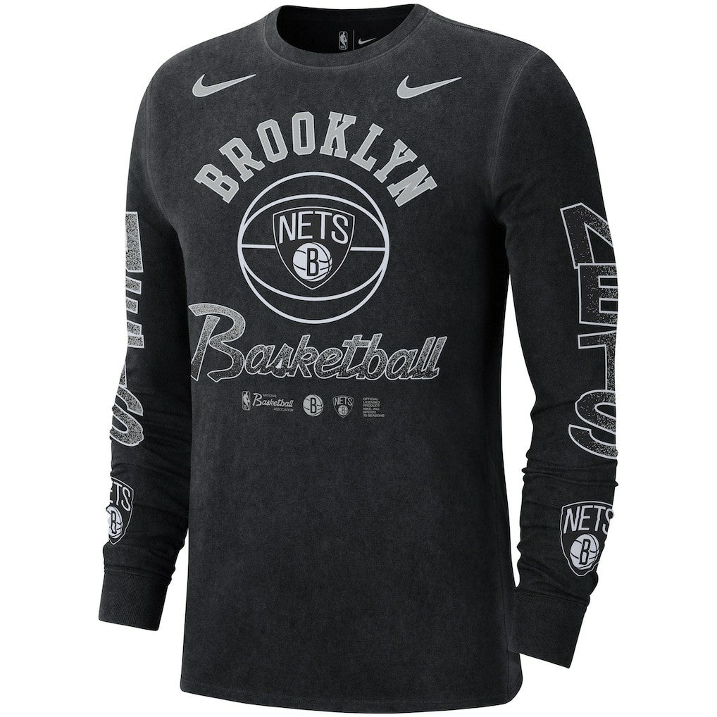 Brooklyn Nets Courtside Retro Elevated Long Sleeve T-Shirt Black - Nike