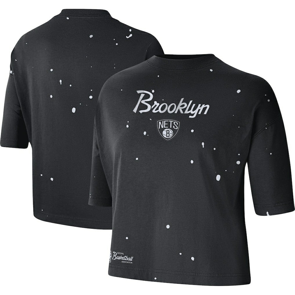 Brooklyn Nets Women's Courtside Splatter Cropped T-Shirt Black - Nike