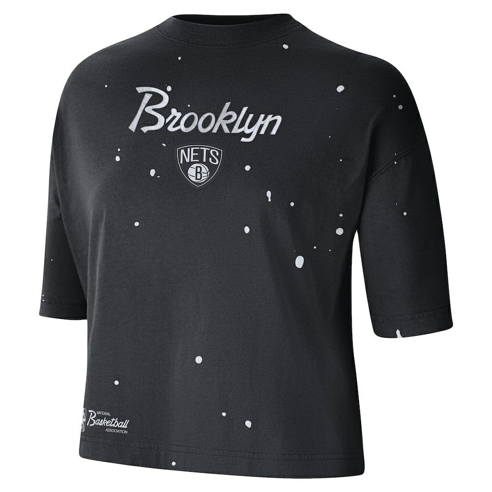 Brooklyn Nets Women's Courtside Splatter Cropped T-Shirt Black - Nike
