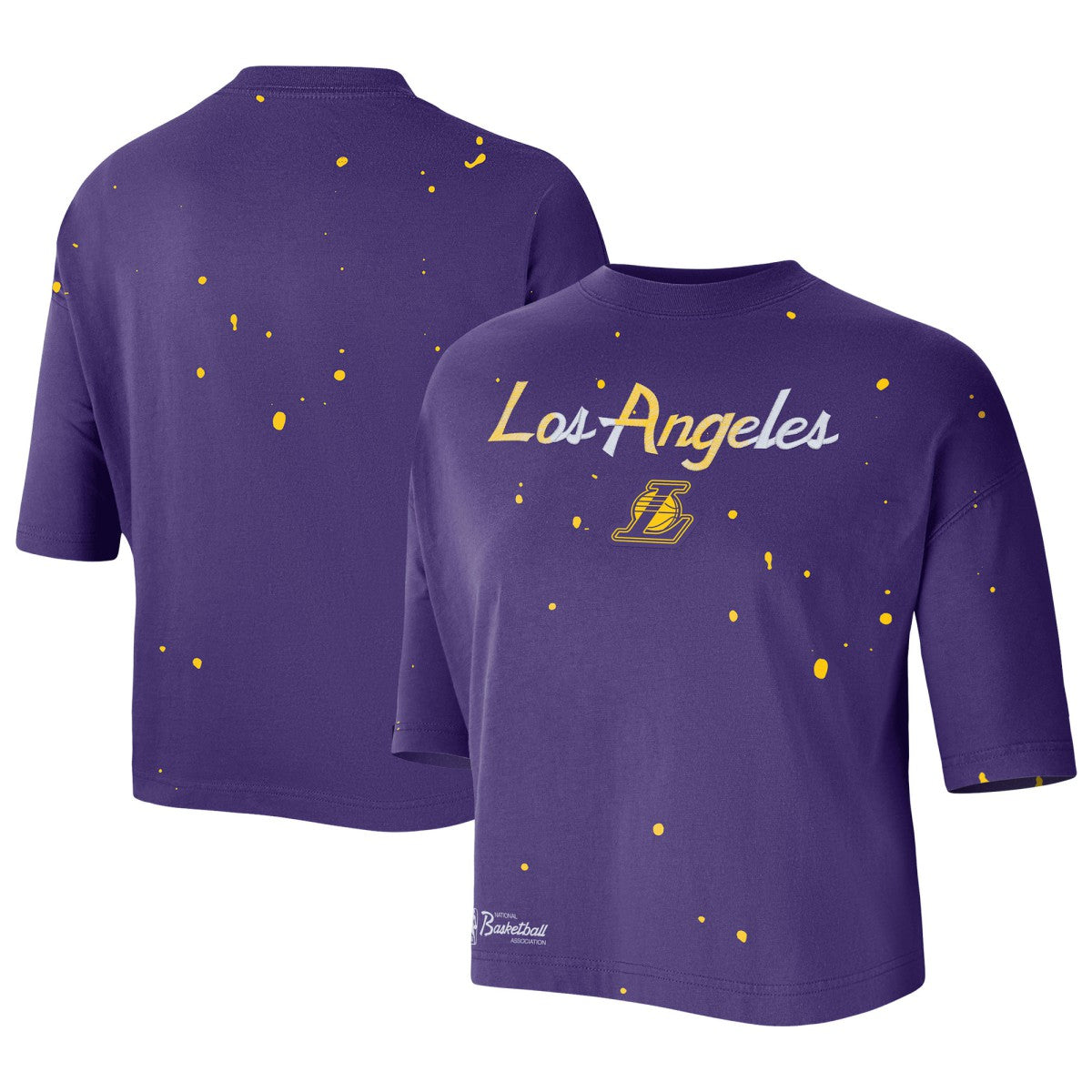 Los Angeles Lakers Women's Courtside Splatter Cropped T-Shirt Purple - Nike
