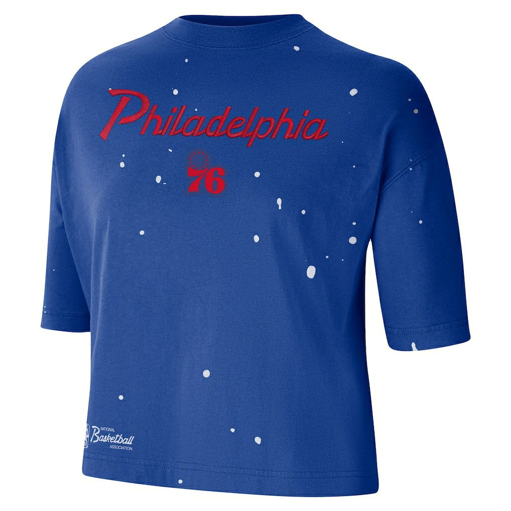 Philadelphia 76ers Women's Courtside Splatter Cropped T-Shirt Royal - Nike