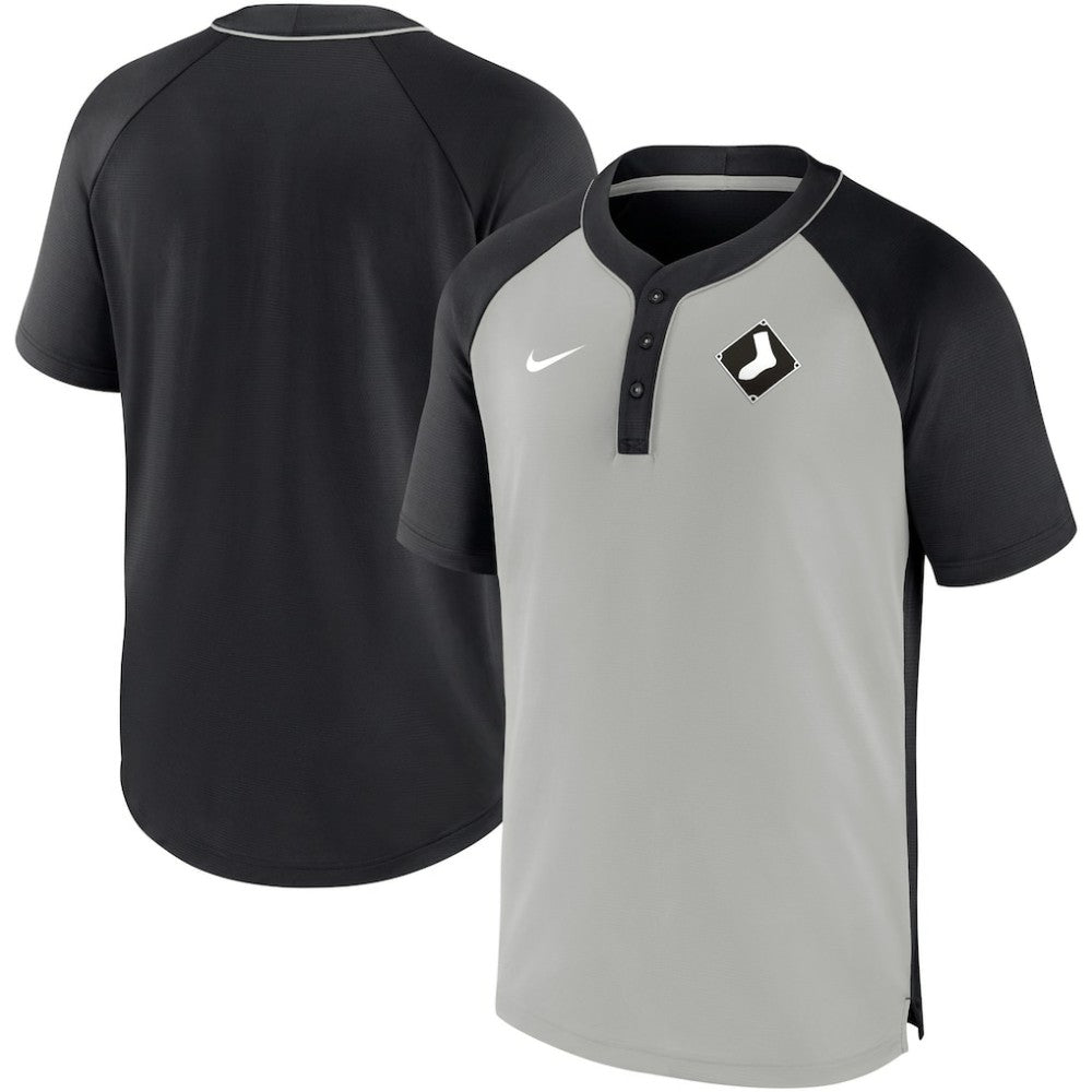 Chicago White Sox Nike City Plate Performance Henley Raglan T-Shirt - Black/Silver T-shirts