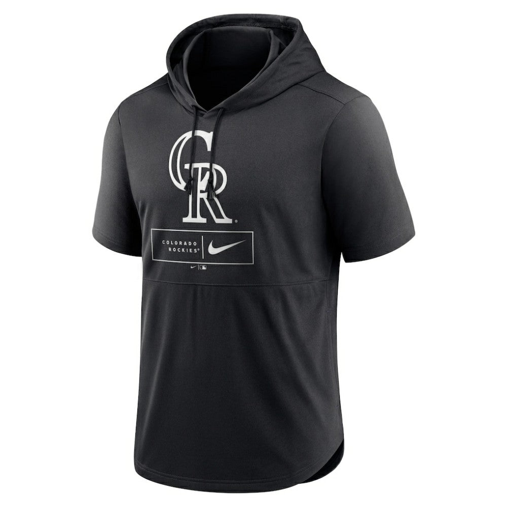 Colorado Rockies Nike Lockup Performance Short Sleeve Lightweight Hooded Top - Black Tops