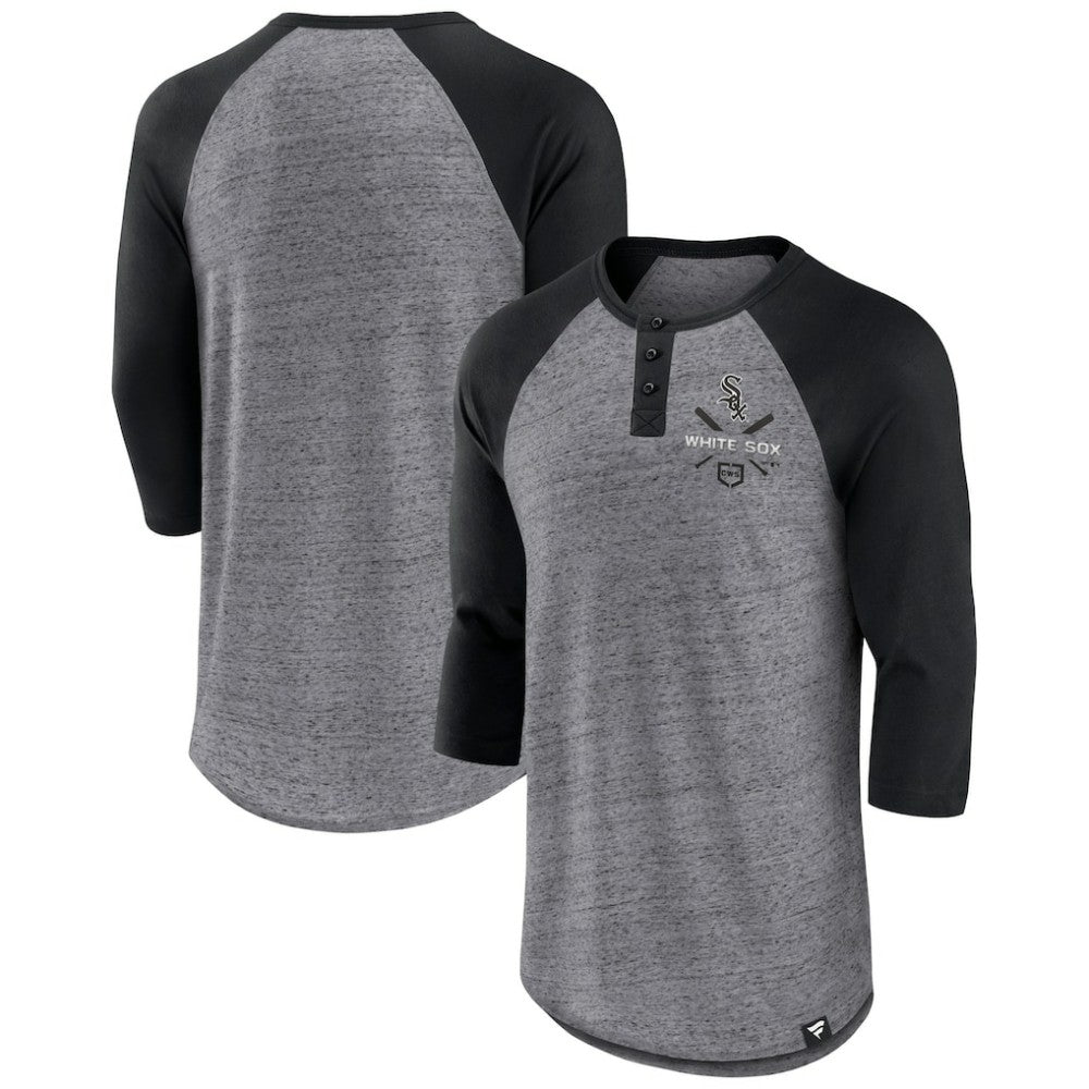 Chicago White Sox Fanatics Iconic Above Heat Speckled Raglan Henley 3/4 Sleeve T-Shirt - Heathered Gray/Black T-shirts