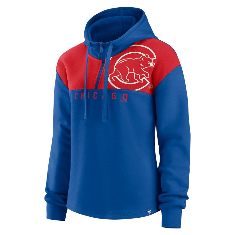 Chicago Cubs Fanatics Women's Iconic Overslide Color-Block Quarter-Zip Hoodie - Royal Hoodies