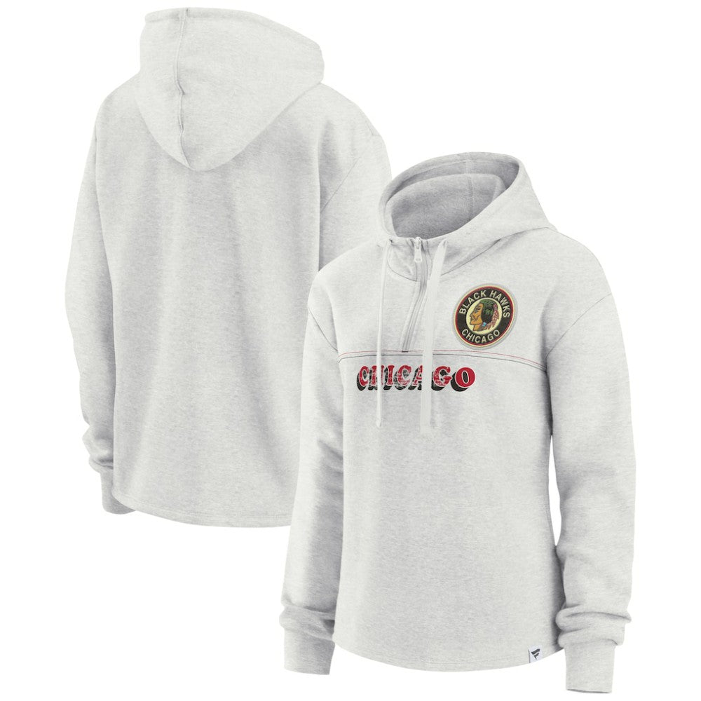 Chicago Blackhawks Fanatics Women's True Classics Legacy Quarter-Zip Hoodie - Ash | US 4370583