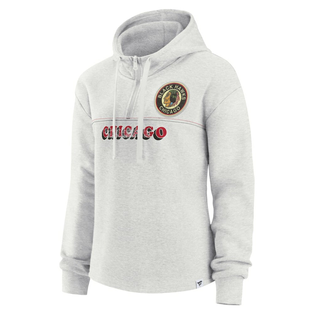 Chicago Blackhawks Fanatics Women's True Classics Legacy Quarter-Zip Hoodie - Ash | US 4370583
