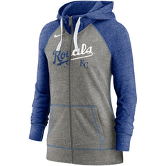 Kansas City Royals Nike Women's Split Wordmark Gym Vintage Raglan Lightweight Full-Zip Hoodie - Heather Charcoal/Heather Royal Hoodies