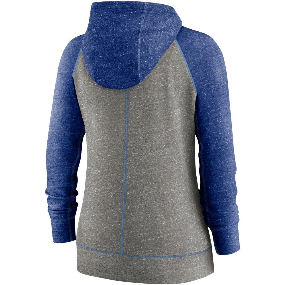 Kansas City Royals Nike Women's Split Wordmark Gym Vintage Raglan Lightweight Full-Zip Hoodie - Heather Charcoal/Heather Royal Hoodies